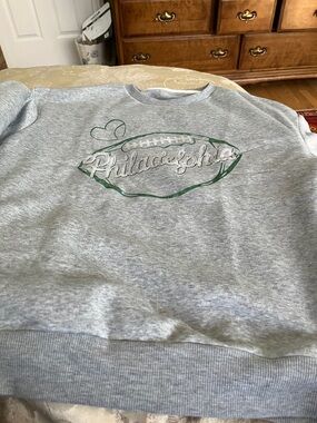Gray Crewneck Sweatshirt with Green Philadelphia Football Graphic